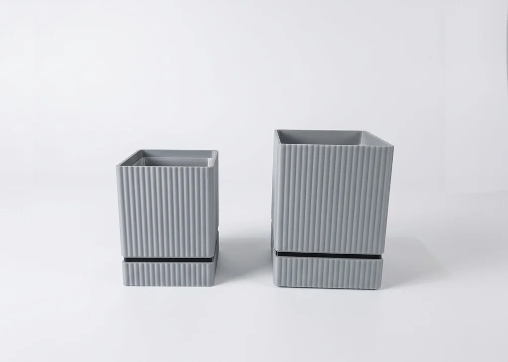 Stelo standard and large modules in grey with black accent — vertical kitchen herb planters